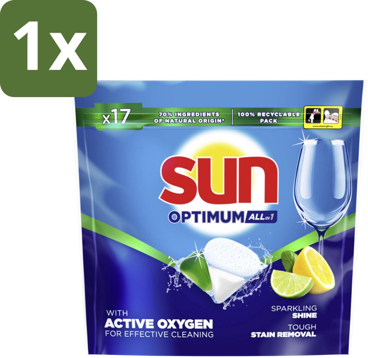 1 x Sun - Vaatwascapsules - Citroen - 17 capsules - Vaatwasmiddel - Vaatwascapsules - Citroen - Reinigingsmiddel - Vaatwasser