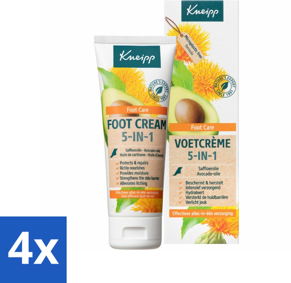 4 x Kneipp - Voetcrème 5‑in‑1 - Verlicht jeuk, hydrateert & herstelt - 75 ml - Voetencrème - Droge Voeten - Ruwe Voeten - Gevoelige Voeten - Voetverzorging