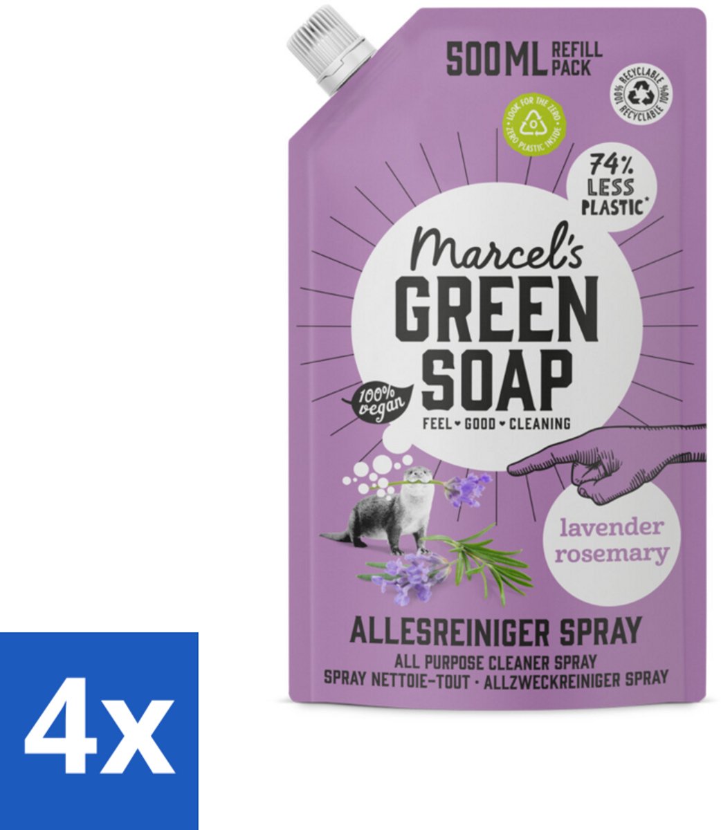 4 x Marcel's Green Soap - Allesreiniger Spray - Navulling - Lavendel & Rozemarijn - Frisse reiniging - 500 ml - Allesreiniger - Schoonmaakproduct - Biologisch Afbreekbaar - Vegan - Lavendel