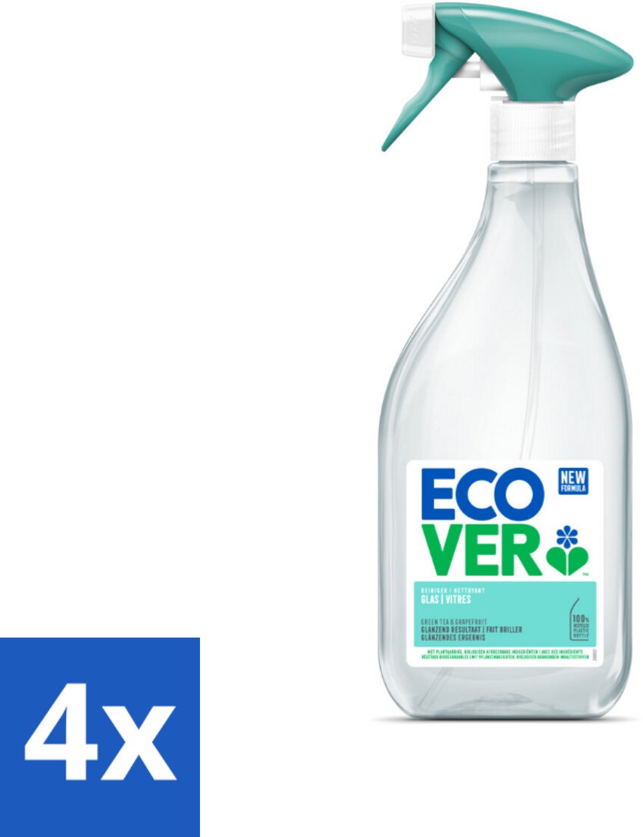 4 x Ecover - Glasreiniger Spray - 500 ml - Glasreiniger - Ramen Schoonmaken - Spiegels Schoonmaken - Ecologische Schoonmaak - Biologische Schoonmaak