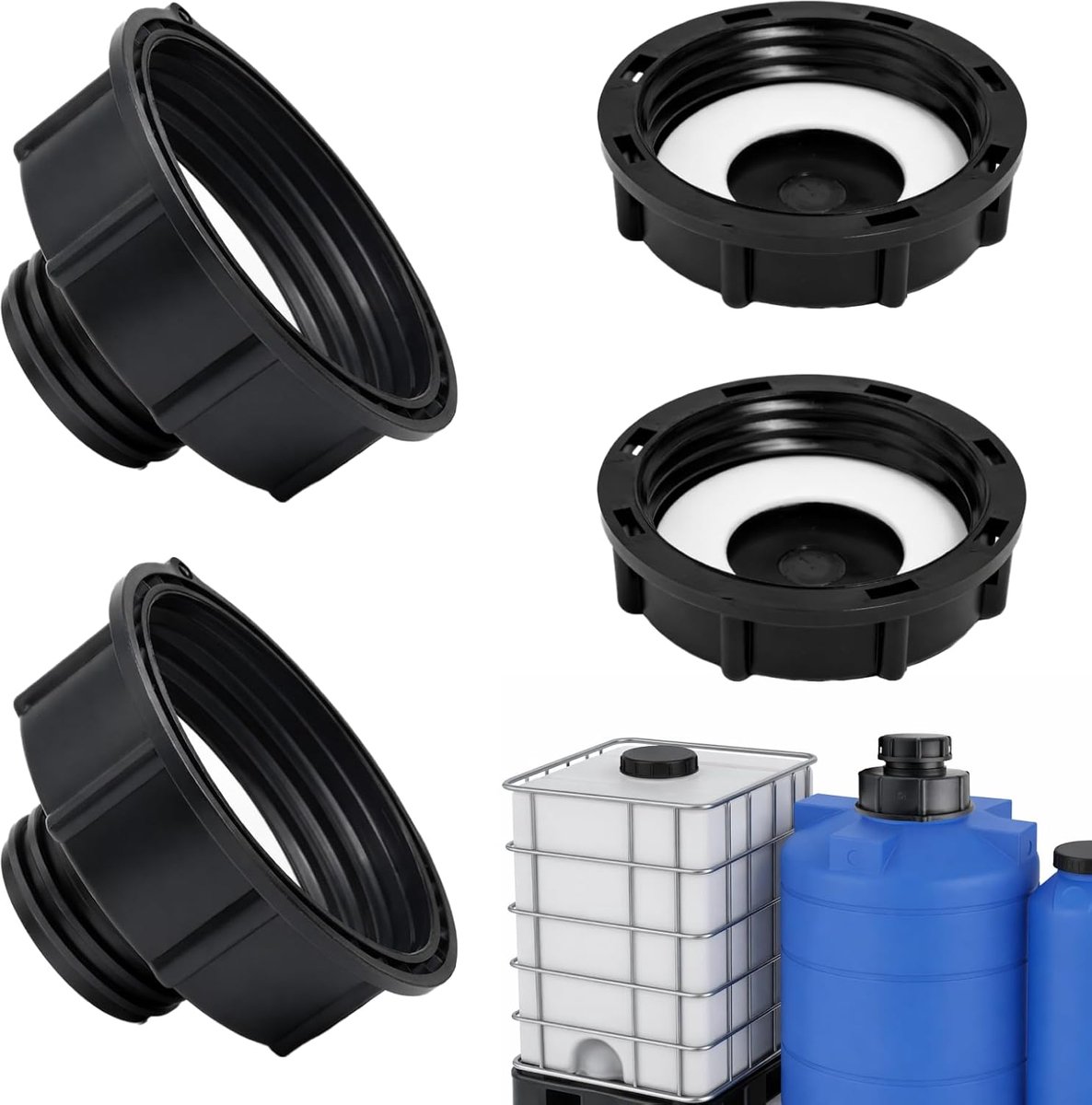 Adapters IBC S100 naar S60 - 2 stuks met IBC dop - perfect voor 1000 liter tanks - eenvoudige installatie - ShopVlot