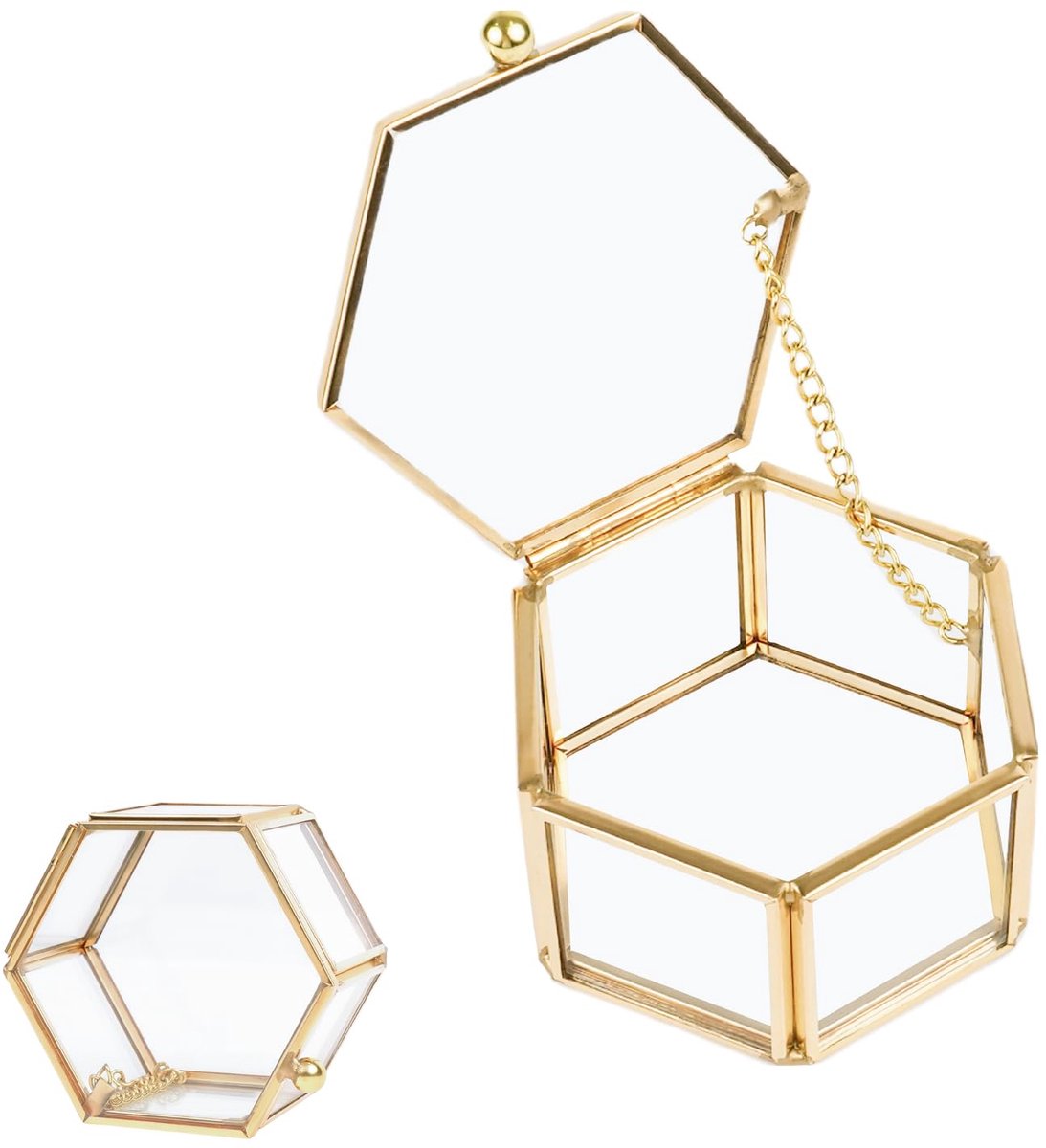 Sieradendoos vintage geometrisch - glas en metaal - bruiloft ring box - perfect voor sieraden en bloemen - ShopVlot