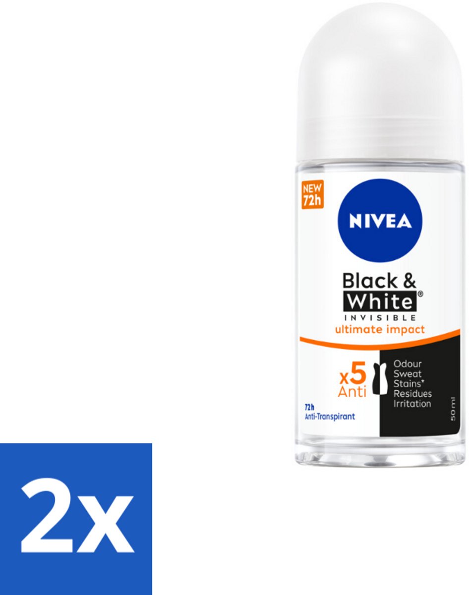 2 x NIVEA - Deodorant Roller - Zwart & Wit Ultieme Impact - 72 Uur Anti-Transpirant - 50 ml - NIVEA Deodorant - Anti-transpirant - Deodorant Roller - Anti-vlekkentechnologie - 72 Uur Bescherming