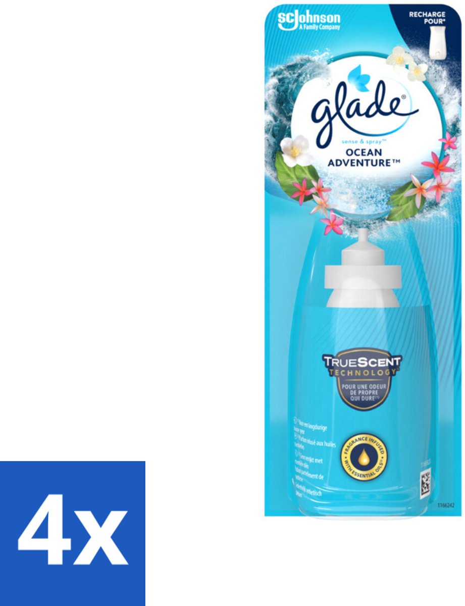 4 x Glade - Sense & Spray - Ocean Adventure - 18 ml - Frisse Geur - Zeegeur - Citrusgeur - Bloementon - Geurverspreider