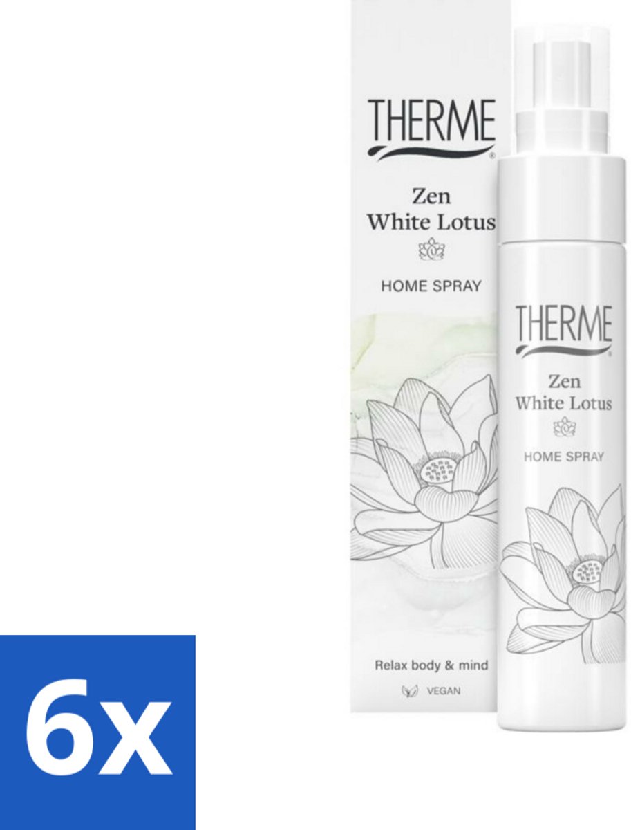 6 x Therme - Zen White Lotus - Interieurspray - Langdurige Geur - Aromatisch - 60ml - Interieurspray - Geur - Witte Lotus - Rust - Sereniteit
