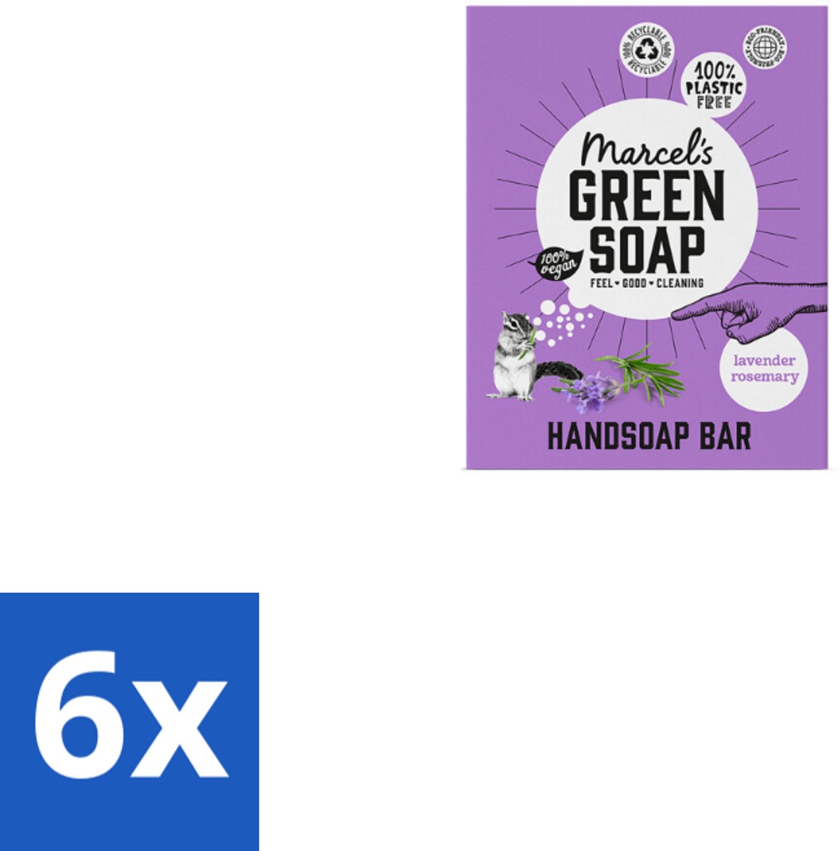 6 x Marcel's Green Soap - Handzeep Bar - Lavendel & Rozemarijn - Zachte verzorging - 90 gr - Handzeep - Zeep Bar - Lavendel - Rozemarijn - Natuurlijke Zeep