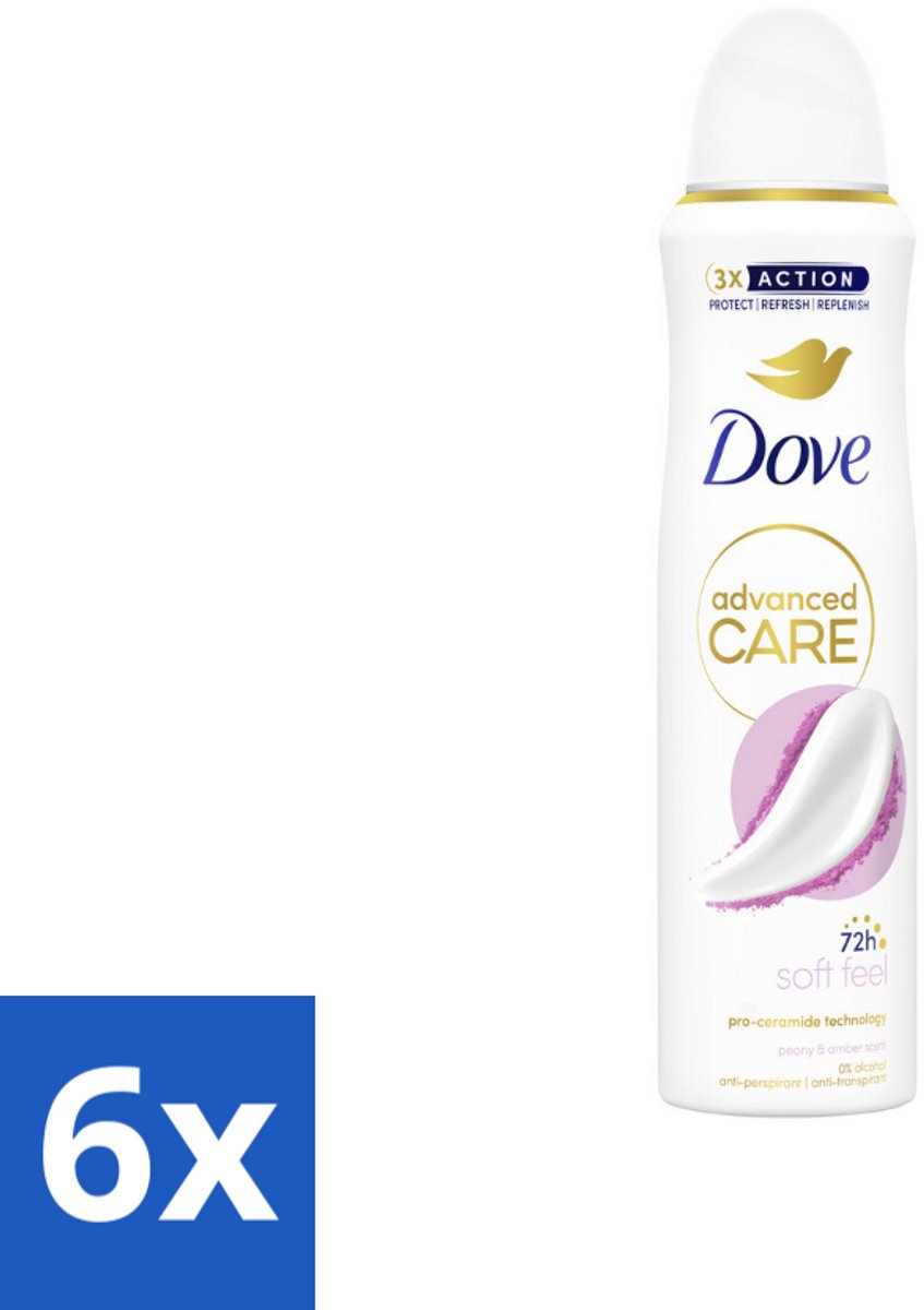 6 x Dove Deodorant Spray - Soft Feel - 150 ml - Dove Deodorant - Antitranspirant - Deodorant Spray - Zachte Geur - Pioenroos