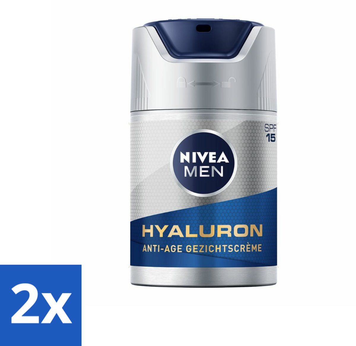 2 x NIVEA MEN - Anti-Age - Gezichtscrème met SPF 15 - 50 ml - Anti-ouderdom Verzorging - Gezichtscreme - SPF 15 - Huidveroudering - Hyaluronzuur
