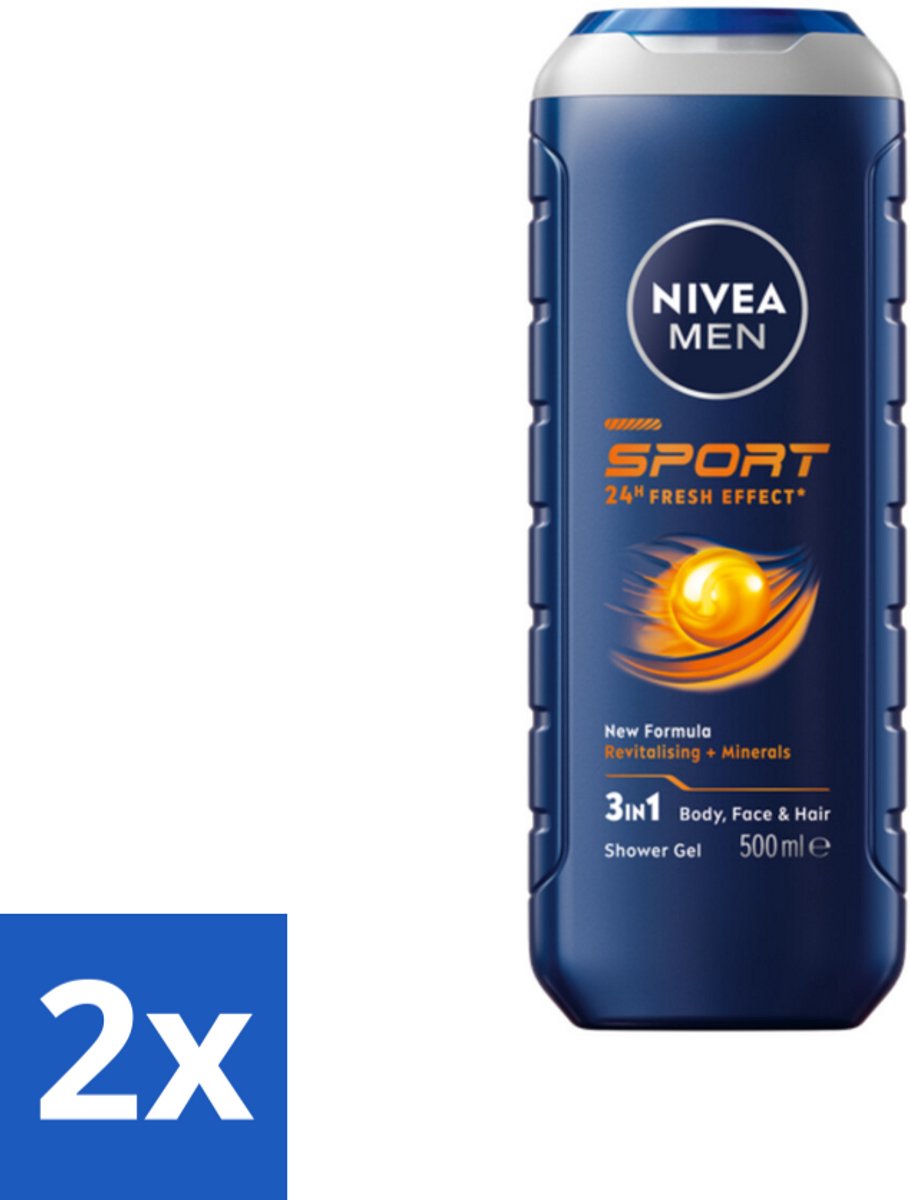 2 x NIVEA MEN - Douchegel - Sport - 500 ml - Sportdouchegel - Mannelijke Douchegel - Verfrissende Douchegel - Lichaam Verzorging - Gezicht Verzorging
