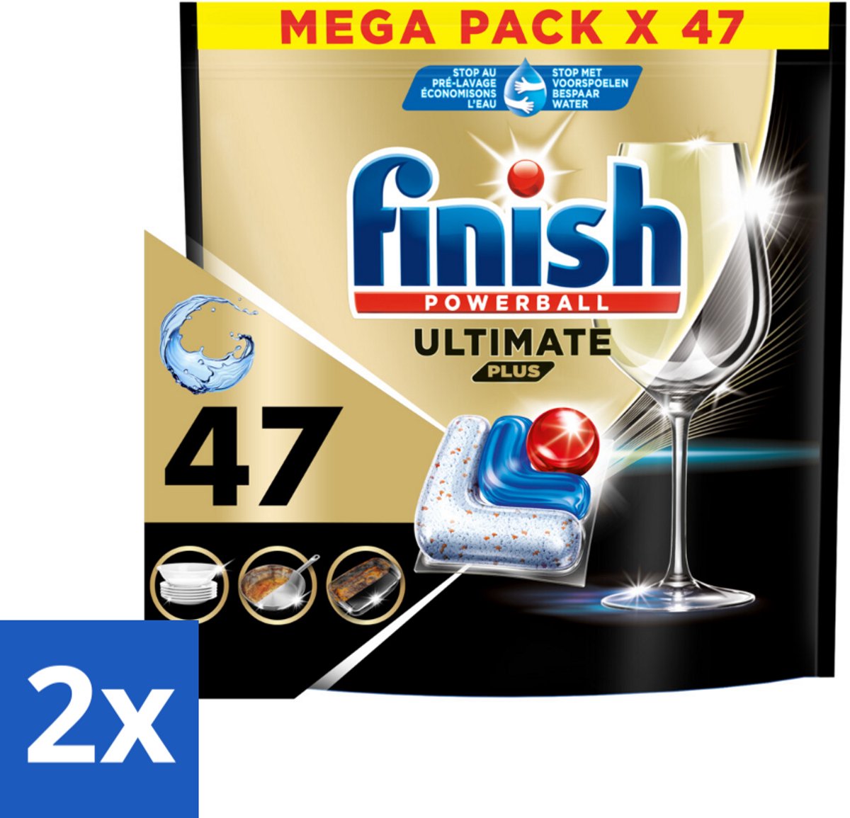 2 x Finish - Vaatwasmiddel - Ultimate Plus All in One Regular - Krachtige Alles-in-1 Reiniging - 47 capsules - Vaatwastablet - Vaatwasser Tabletten - Vaatwasser Reiniging - Vaatwasser Capsules - Alles-in-één Vaatwasmiddel