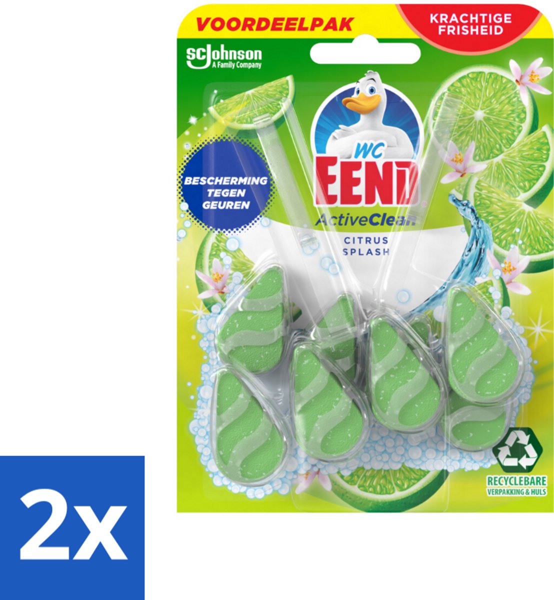 2 x WC Eend - Active Clean Citrus - Toiletblok Duopack - Krachtige Citrusgeur - 2 Toiletblokken - Toiletblok - Toilet Schoonmaken - Citrusgeur - Wc Reiniger - Wc Fris