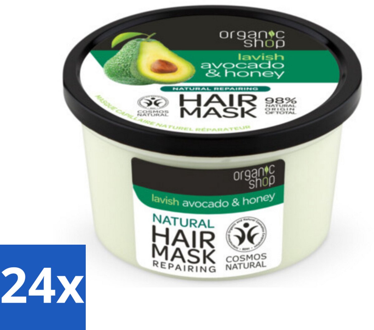24 x Organic Shop - Haarmasker Avocado & Honey - Hydraterend en Verzachtend - 250 ml - Haar Masker - Avocado - Honing - Hydraterend - Verzachtend