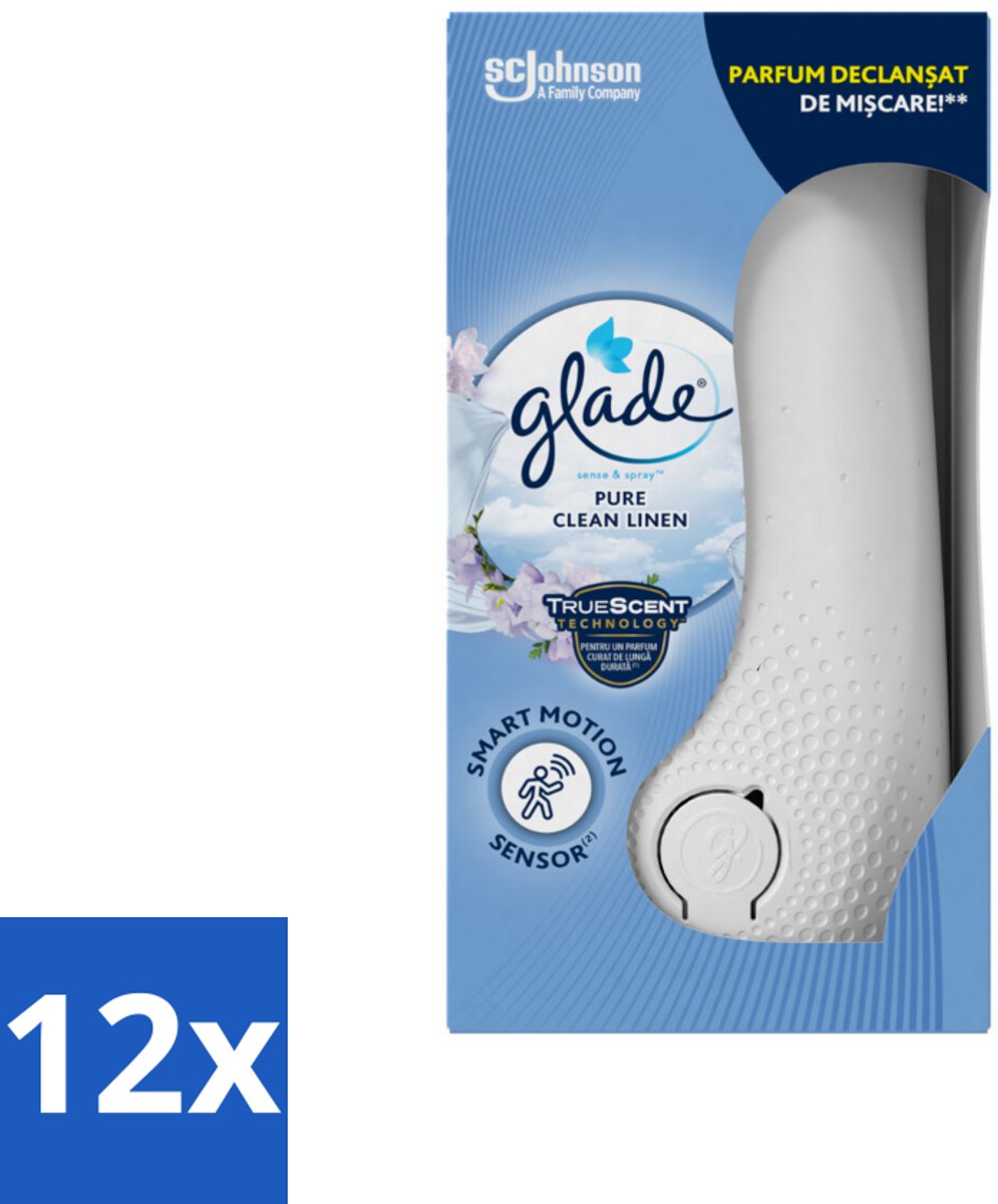 12 x Glade - Houder Sense & Spray - Pure Clean Linen - 18 ml - Luchtverfrisser - Geurverspreider - Glade Sense & Spray - Pure Clean Linen - Frisse Geur