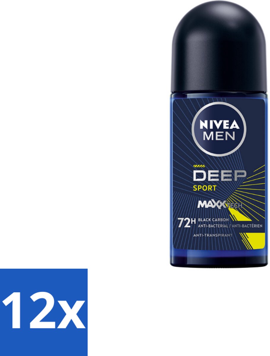 12 x NIVEA MEN - Deodorant Roller - Deep Sport - 50 ml - Anti-transpirant - Zweetbestendig - Geurbestendig - Sport Deodorant - Citrusgeur