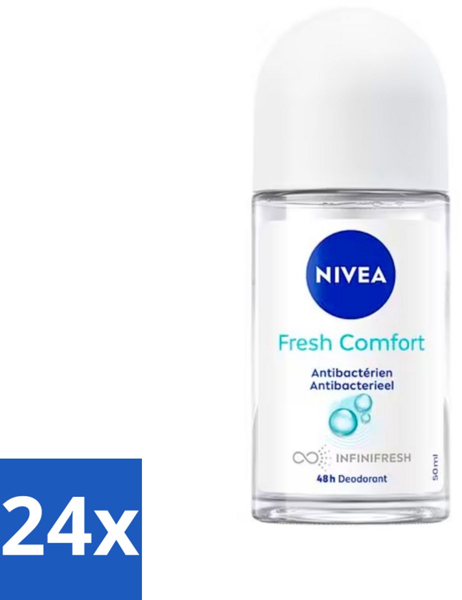 24 x NIVEA - Deodorant Roller - Frisse Comfort - Antibacterieel - 50 ml - NIVEA Deodorant - Deodorant Roller - Antitranspirant - Frisse Geur - Katoen Geur