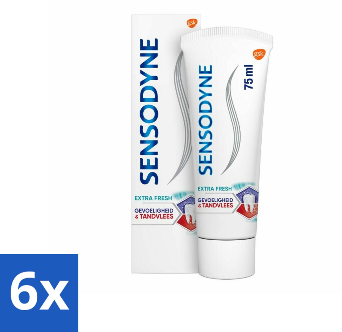 6 x Sensodyne - Tandpasta - Gevoeligheid & Tandvlees - Extra Fresh - 75 ml - Tandpasta Gevoelige Tanden - Tandvleesproblemen - Tandplak - Gevoelige Tanden - Tandvleesverzorging