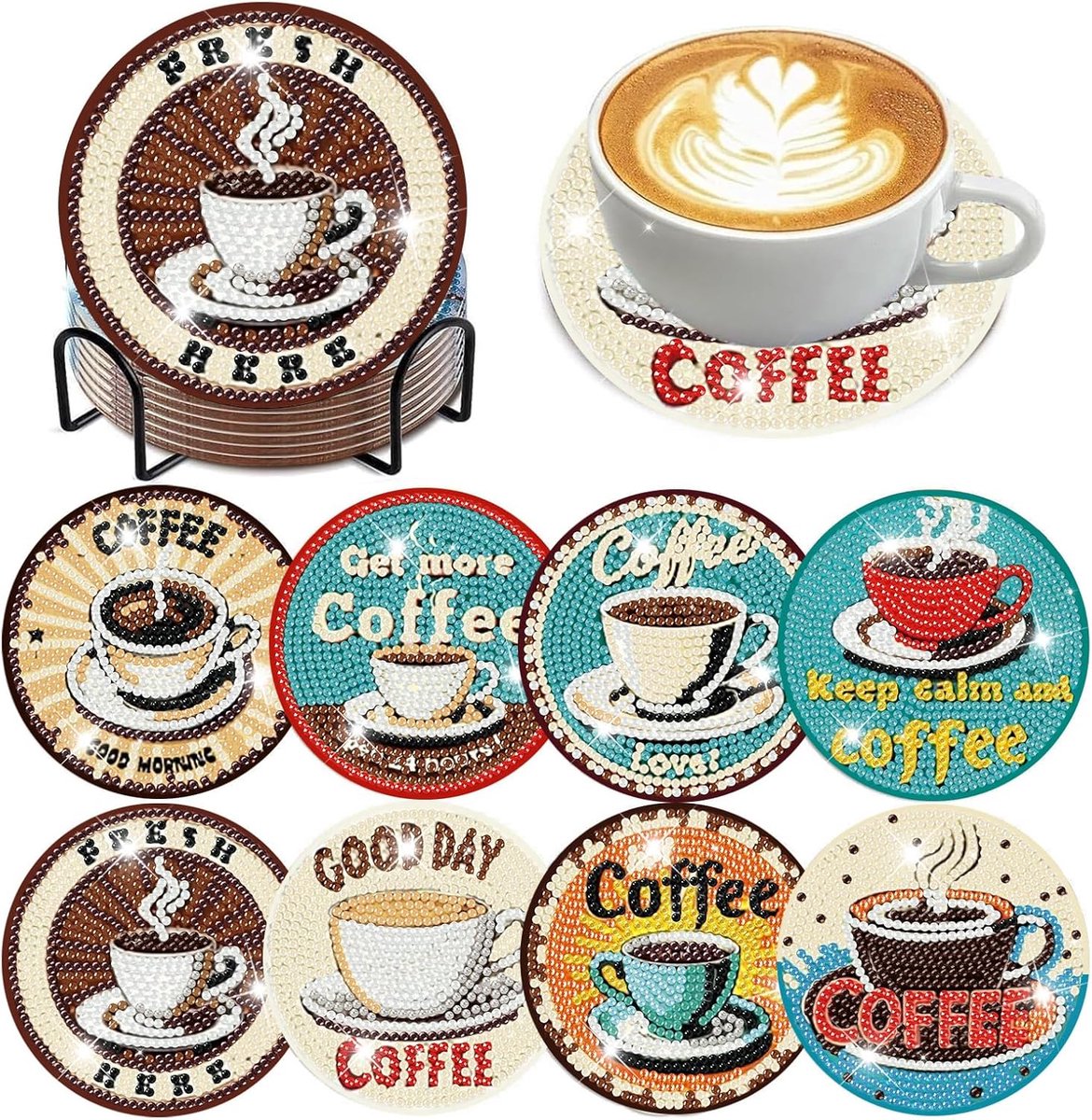 Coasters set van 8 - DIY diamant schilderen - versterkte kurk - perfect voor creatief plezier - ShopVlot