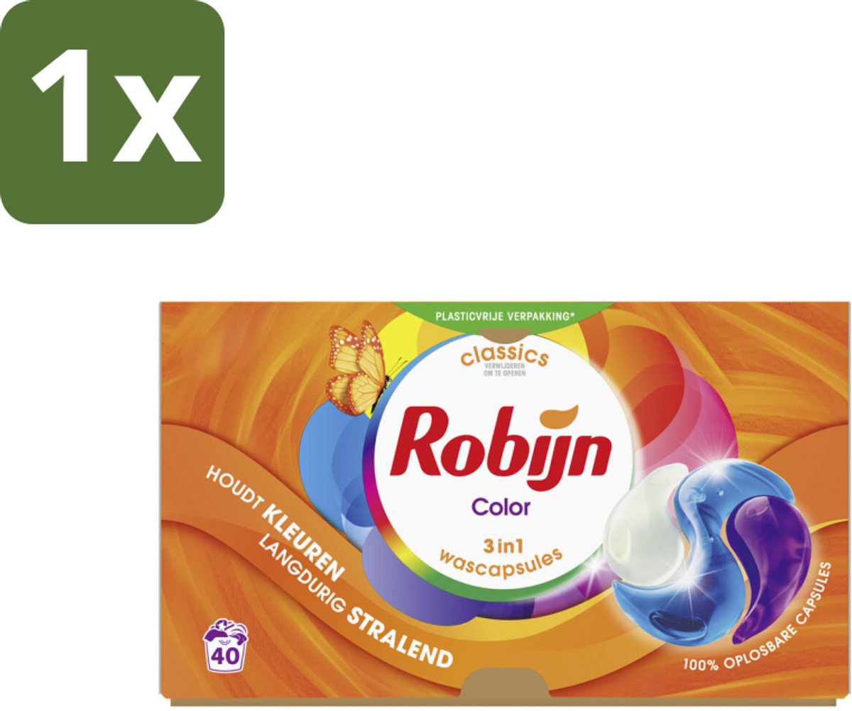 1 x Robijn - 3-in-1 Color - Wascapsules - 40 Wasbeurten - 3-in-1 Wascapsules - Gekleurde Was - Kleurbescherming - Wasgeur - Biologisch Afbreekbaar