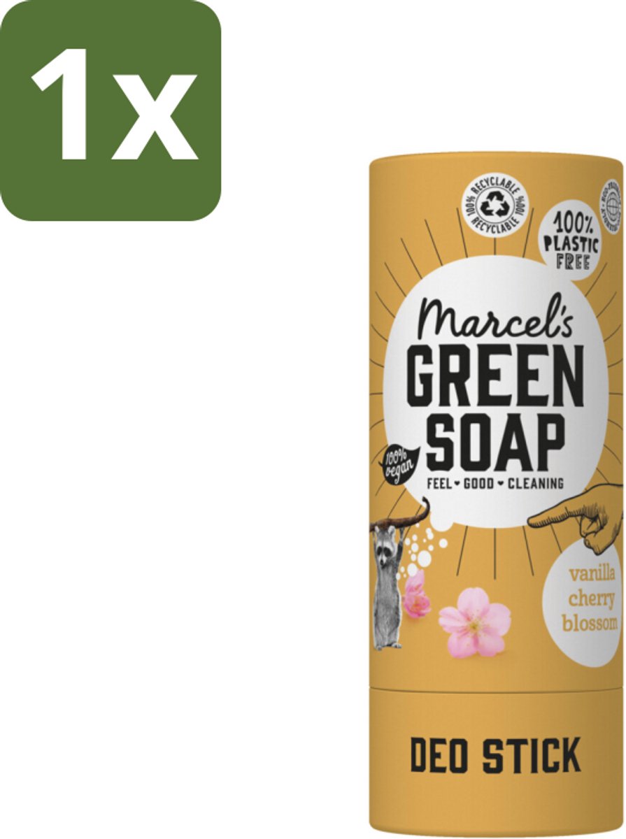 1 x Marcel's Green Soap - Deodorant Stick - Vanille & Kersenbloesem - Langdurige frisheid - 40 gr - Deodorant Stick - Vanille & Kersenbloesem - Duurzame Deodorant - Vegan Deodorant - Biologische Deodorant