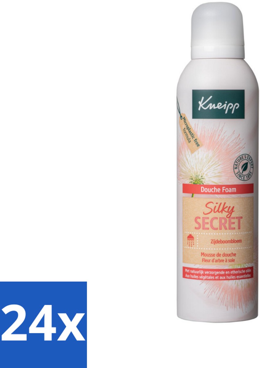 24 x Kneipp - Douche schuim - Silky Secret - Zijdeboombloesem - 200 ml - Douche Foam - Zacht Schuim - Verzorgende Douche - Bloemen Geur - Melk Proteïnen