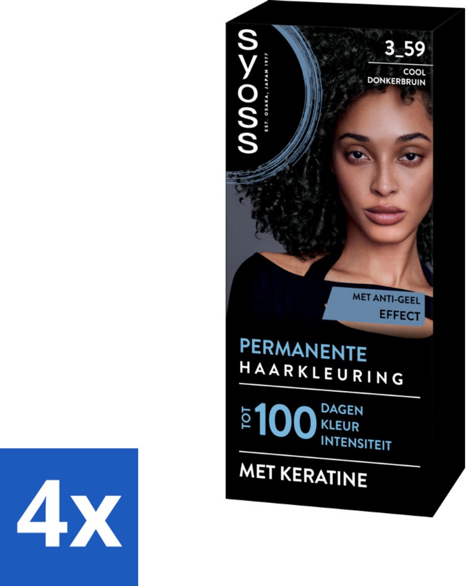 4 x SYOSS - Coloration 3-59 Cool Donkerbruin - Haarverf - Grijsdekking - Vermindert Haarbreuk - Haarverf - Permanente Haarkleuring - Donkerbruin Haar - Grijsdekking - Keratine