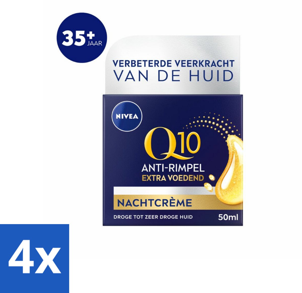 4 x NIVEA - Nachtcrème - Q10 Extra Voedend - Voor droge huid - Anti-Rimpel - Met Creatine - 50 ml - NIVEA Q10 - Nachtcrème - Droge Huid - Anti-rimpelcrème - Hydratatie