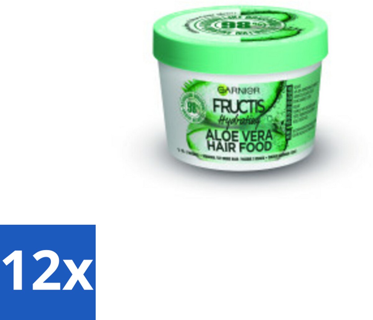 12 x Garnier - Fructis Hair Food Aloe Vera - 3-in-1 Haarmasker - Normaal tot Droog Haar - 400 ml - Haar Masker - Aloe Vera - Droog Haar - Hydraterend Masker - Garnier Fructis