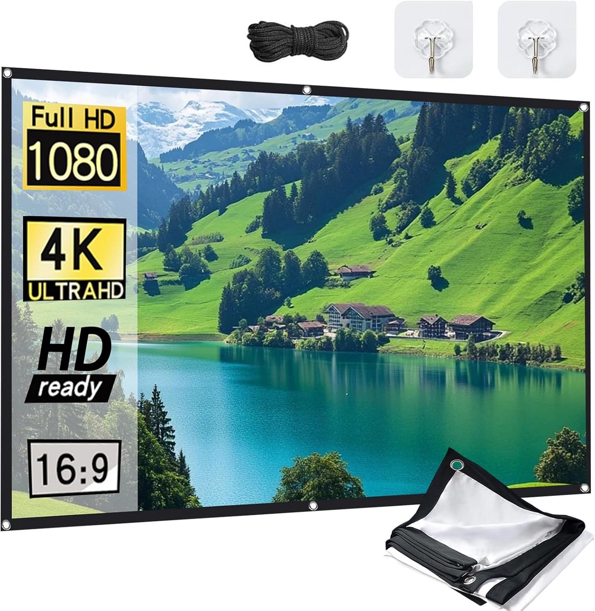 Beamer 100 inch - 16:9 HD scherm - opvouwbaar polyester - ideaal voor buitengebruik - ShopVlot