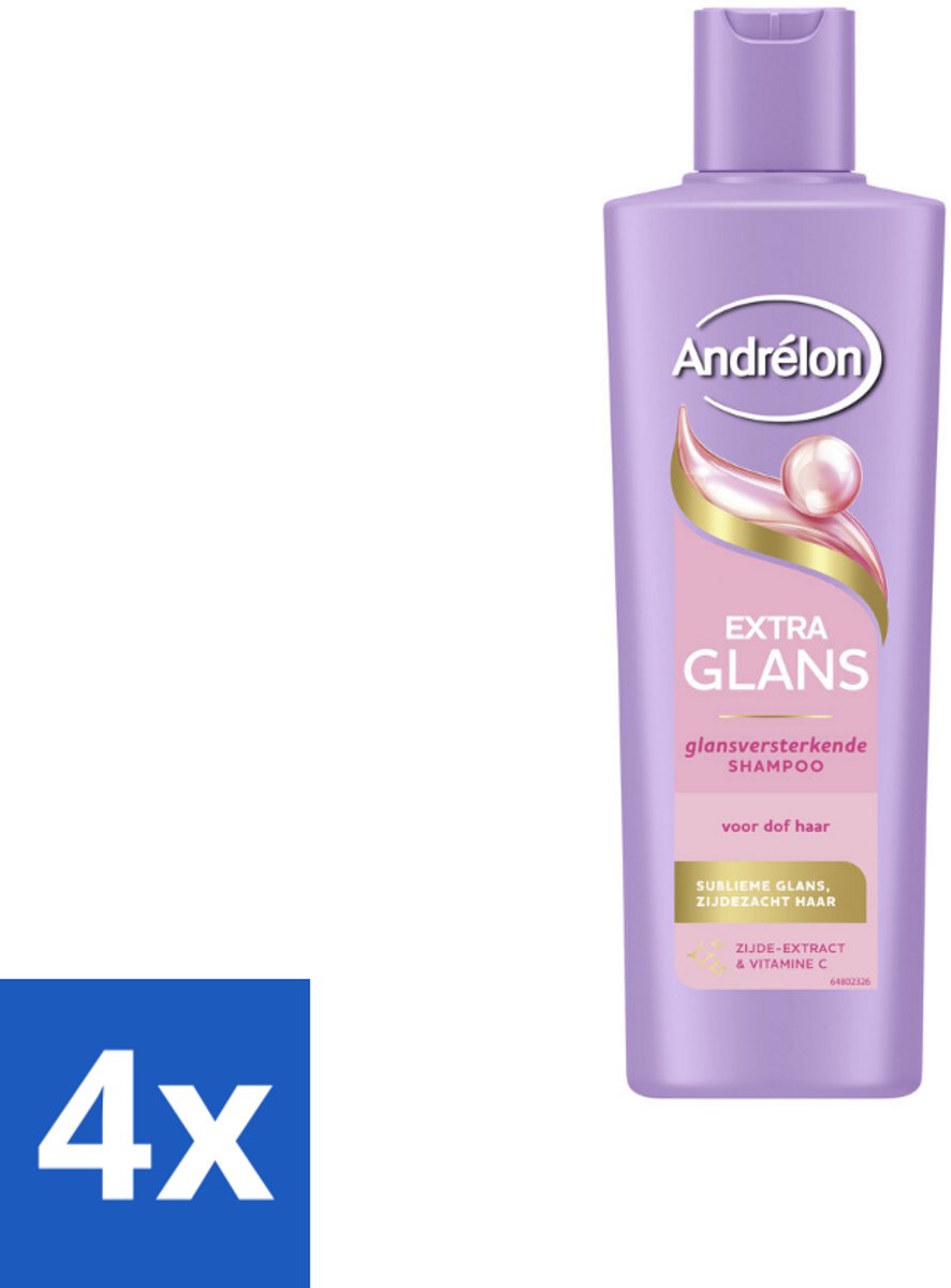 4 x Andrélon – Shampoo – Extra Glans – 250 ml - Glans Haar - Stralend Haar - Zacht Haar - Verzorgd Haar - Dof Haar