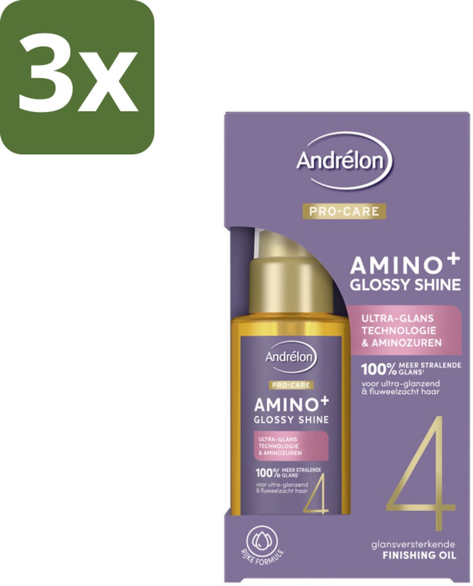 3 x Andrélon – Finishing Oil – Pro Care Amino+ Glossy Shine – 50 ml - Haartype - Haarverzorging - Finishing Oil - Glans - Pluiscontrole