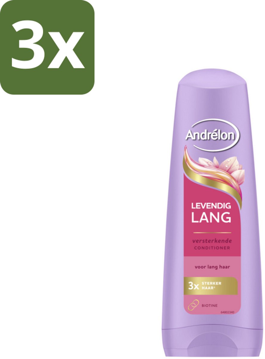 3 x Andrélon – Conditioner – Levendig Lang – 200 ml - Lang Haar Verzorging - Versterkte Haar Conditioner - Biotine Voor Haar - Haarbreuk Voorkomen - Gezond Haar