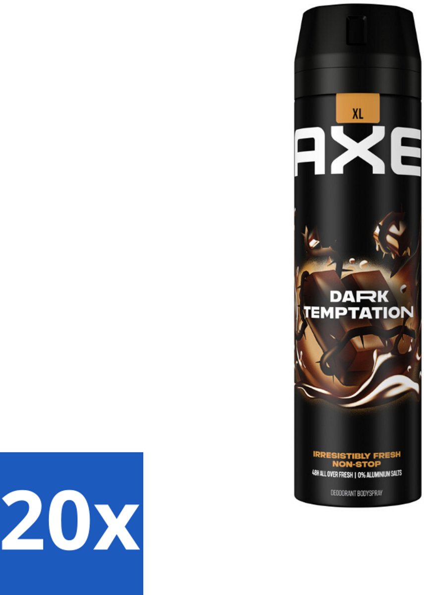 20 x AXE - Deodorant Spray - Dark Temptation - Chocoladegeur - Verleidelijk Fris - 200 ml - Deodorant Spray - Chocolade Geur - AXE Dark Temptation - Verleidelijke Geur - Frisheid