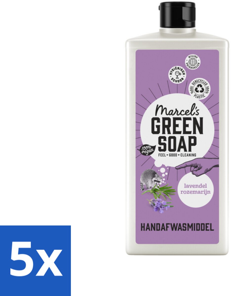 5 x Marcel's Green Soap - Afwasmiddel - Lavendel & Rosemarijn - Voor dagelijks gebruik - 500 ml - Afwasmiddel Lavendel En Rozemarijn - Natuurlijk Afwasmiddel - Vegan Afwasmiddel - Biologisch Afbreekbaar Afwasmiddel - Milde Afwas
