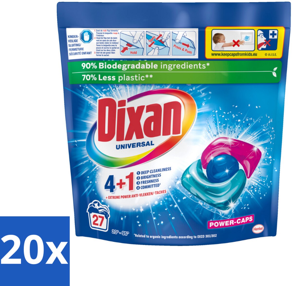 20 x Dixan - Wasmiddelcapsules - Universeel - 27 wasbeurten - Voordeelverpakking - 20 stuks