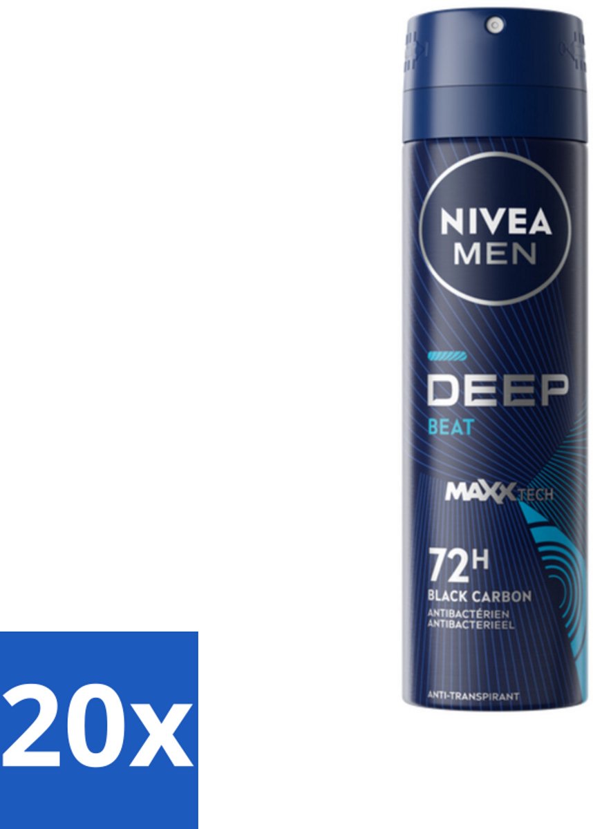 20 x NIVEA MEN - Deospray - Deep Beat - 150 ml - Anti-transpirant Spray - Zweetbehandeling - Mannen Deodorant - Deep Beat - Woody Harmony