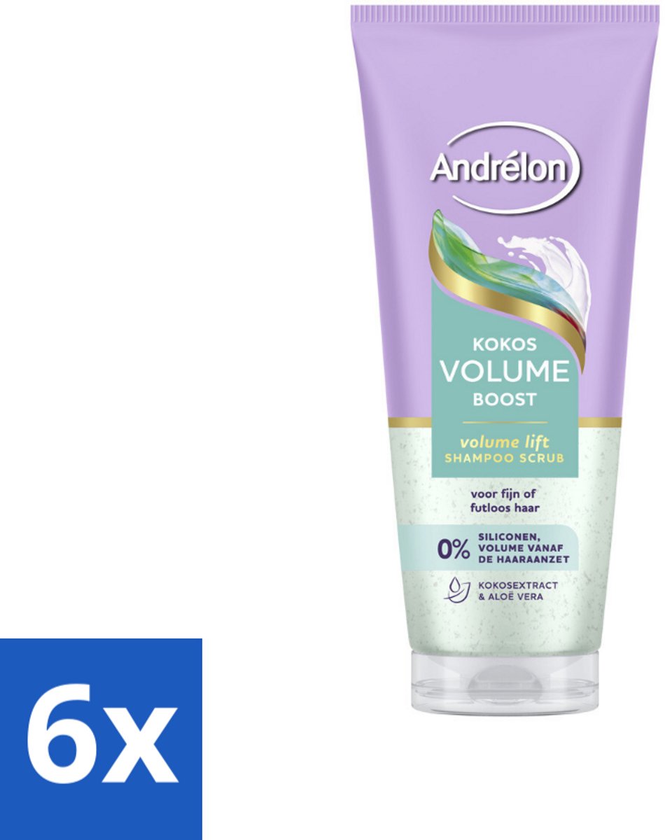 6 x Andrélon – Shampoo Scrub – Kokos Volume Boost – 200 ml - Haarkleur - Haartype - Haargewicht - Haartype - Haartype