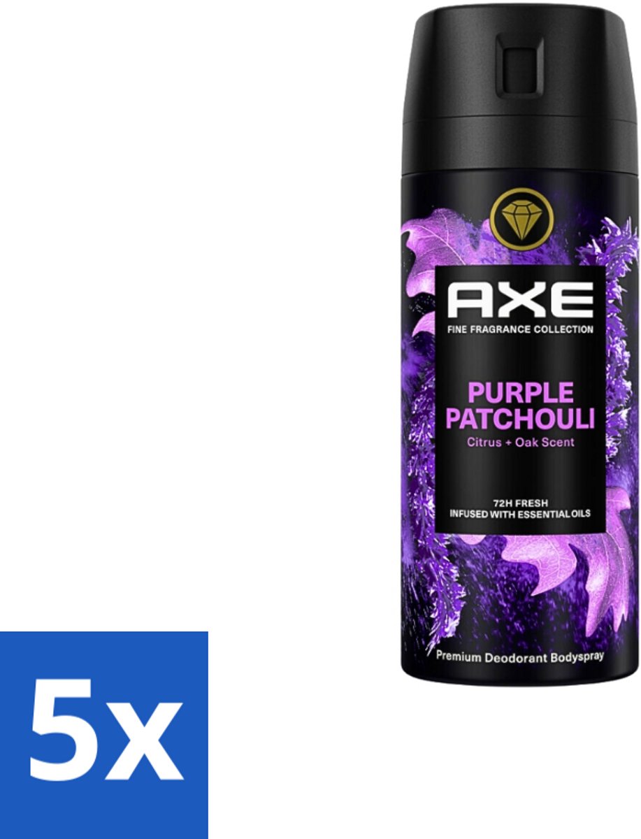5 x AXE - Deodorant Spray - Purple Patchouli - Verfrissend - Kruidige Geur - 150 ml - Deodorant Spray - AXE Purple Patchouli - Frisheid - Kruidige Geur - Citrus