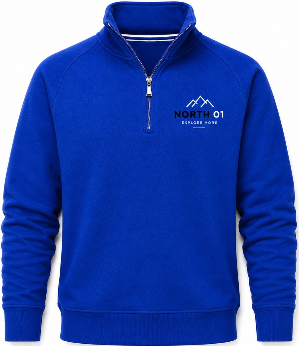 Half Zip Trui Heren - Sweater Heren - Blauw - Schipperstrui Heren - NORTH 01 - Maat L