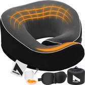 NOHRD Nekkussen Vliegtuig - Reiskussen - Zwart - Memory Foam - Incl. Oordopjes, Slaapmasker & Draagtas - Traagschuim - Neksteun