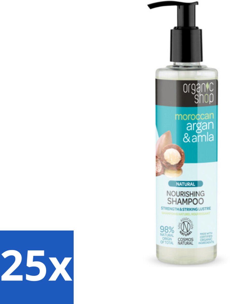 25 x Organic Shop - Natural Nourishing Shampoo - Argan Hair & Amla - Herstellend en Voedend - 280 ml - Herstel Haar - Voedend Shampoo - Beschadigd Haar - Arganolie - Amla Extract