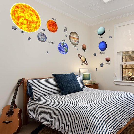 Wandsticker planeten groot - zelfklevend - ruimteversiering - ideale decoratie voor kinderkamer - ShopVlot — afbeelding 4