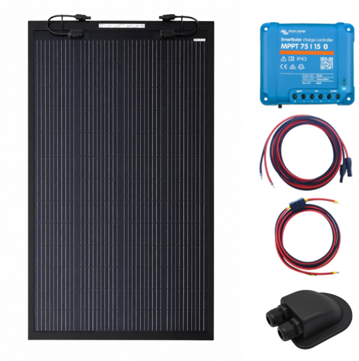 JaDaStroom Zonnepanelen Set 200Wp – Vast Ultradun Zonnepaneel 12 mm – Lichtgewicht 6,3 kg – Voorgemonteerde Montagespoilers – Camper Caravan Boot Bestelwagen