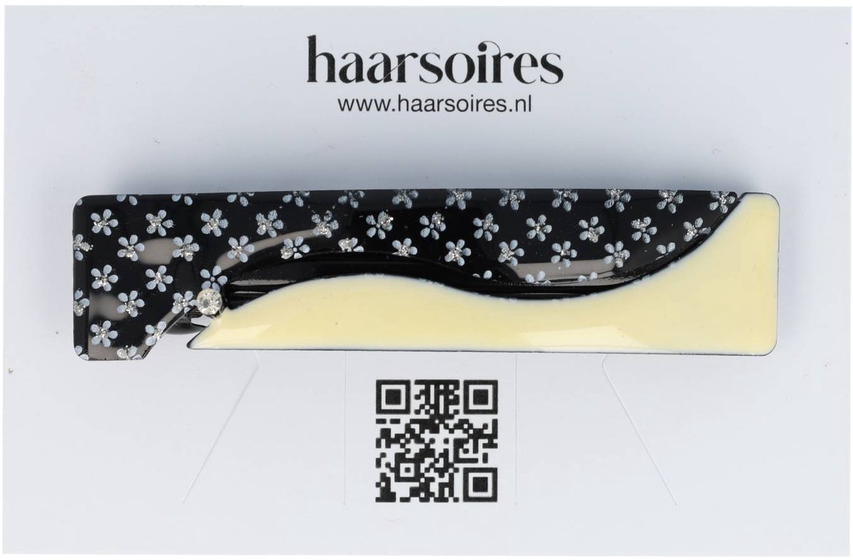 Haarsoires Haarspeld Patentspeld 8cm – Bloemenpatroon – Glitter - Crème Zwart - Haarspelden voor Dames - Haarklem - Haarclip - Haaraccessoires - Hair Clip - Decoratieve Haaraccessoire
