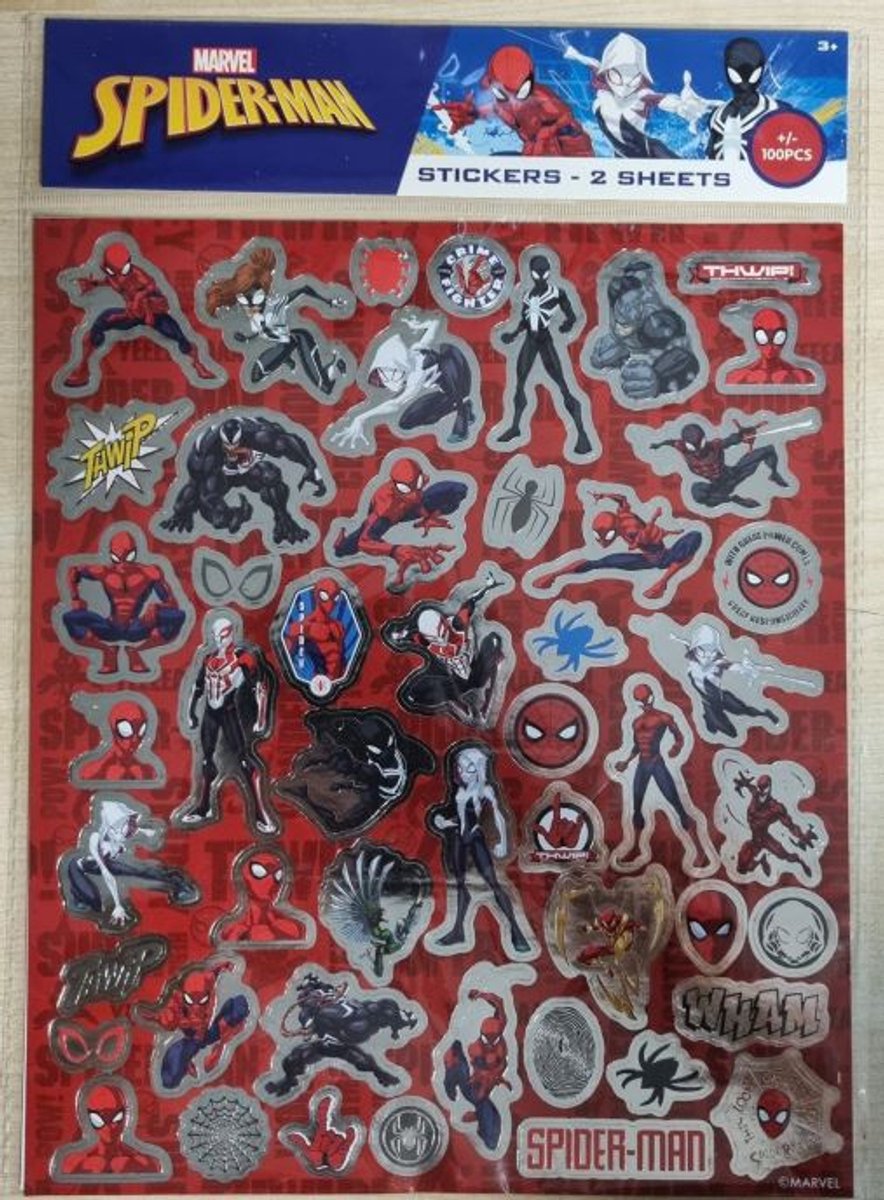 Marvel Spiderman stickers 2 vellen - 3+ - knutselen - plakken