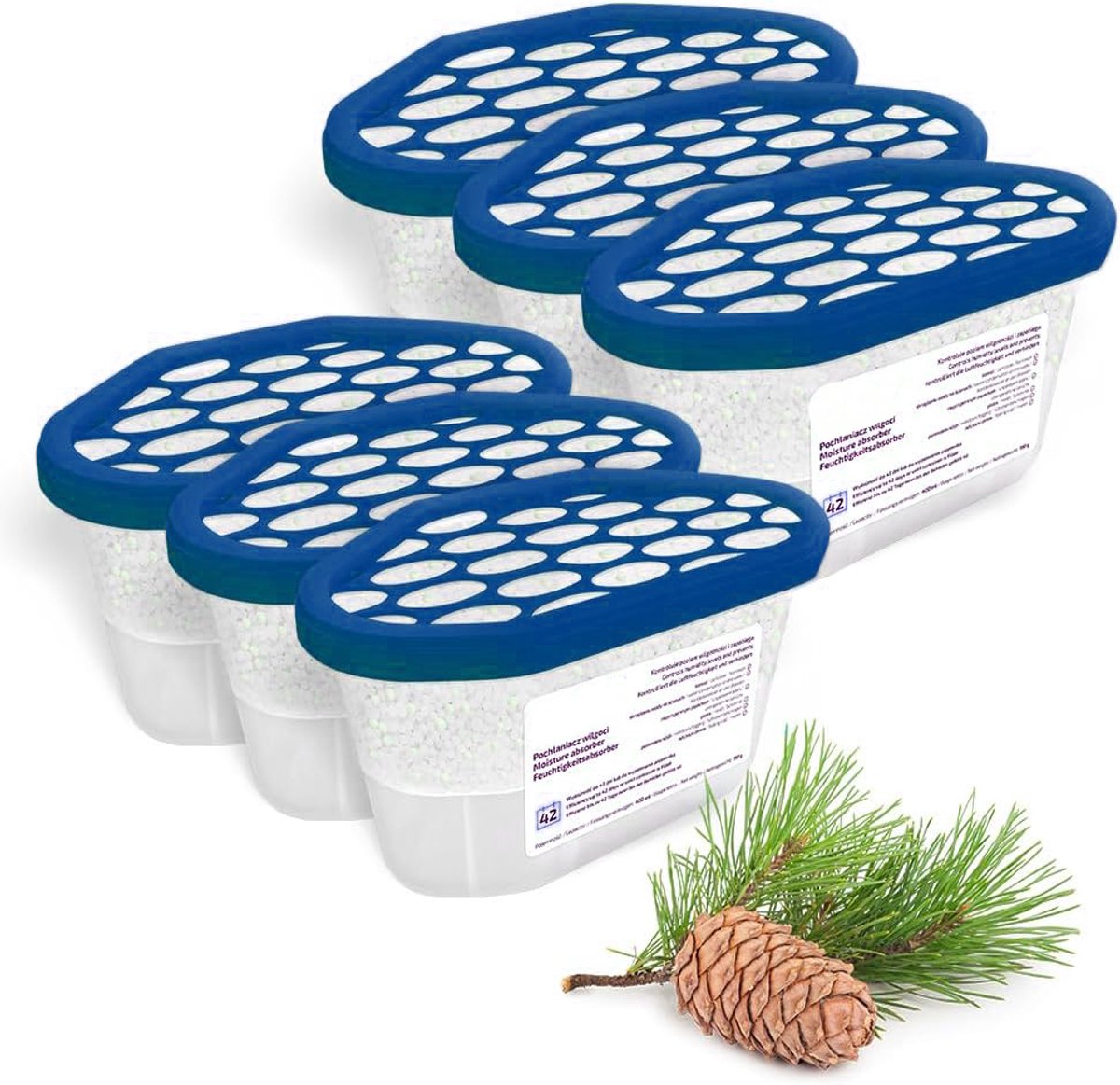 Luchtontvochtiger 400 ml - 6 Stuks - Vochtvretter voor Badkamer, Kast en Keuken - Pijnboomgeur