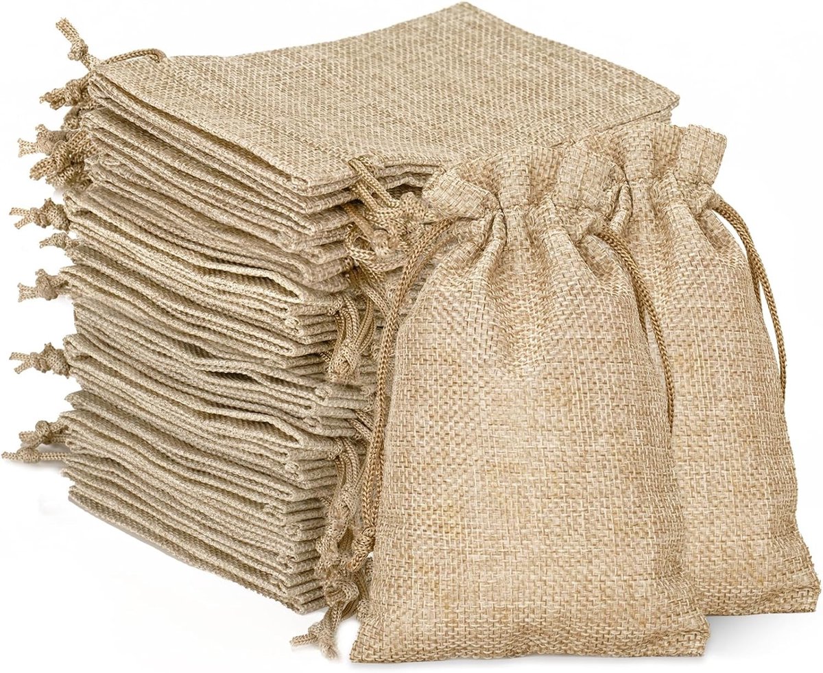 Linnen tasjes onbedrukt - Naturel - 13 x 18 cm - Katoen/Jute Geschenkzakjes - Voor Creatief Gebruik en Cadeaus