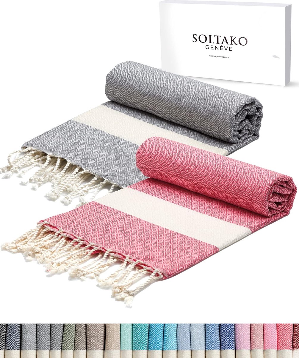 SOLTAKO Fouta Premium Diamond, Set of 2, Grey/Anthracite, 100/200 cm - ShopVlot