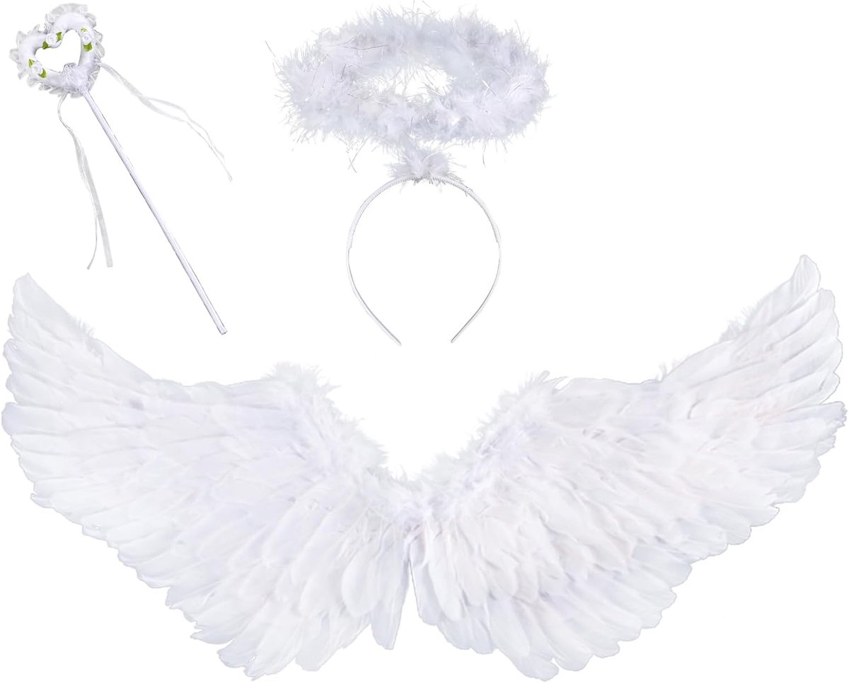 Leonshco 3-Piece Angel Costume Set Angel Wings Party Costume Angel Wings with Halo and Magic Wand Halloween Women's - ShopVlot