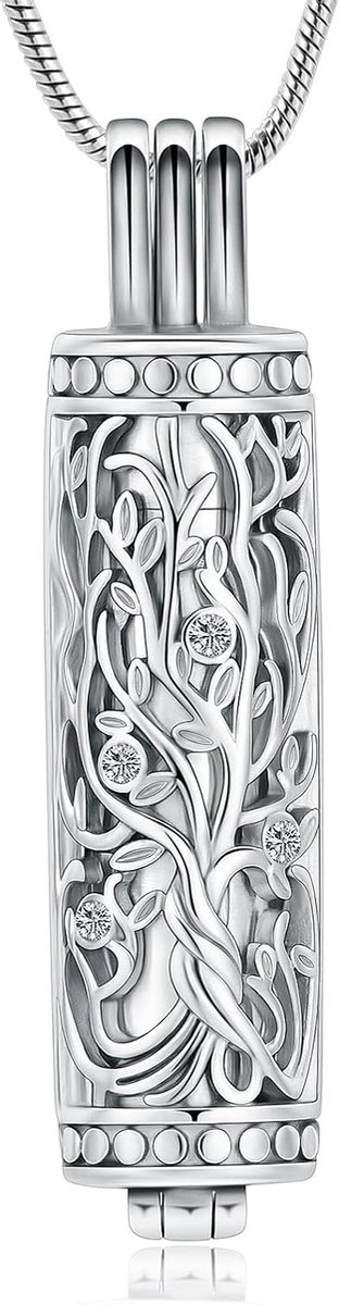 Cylinder Cremation Jewellery Tree of Life Urn Ash Necklace for Women Men Bottles Cremation Ash Pendant Loved Memory - ShopVlot