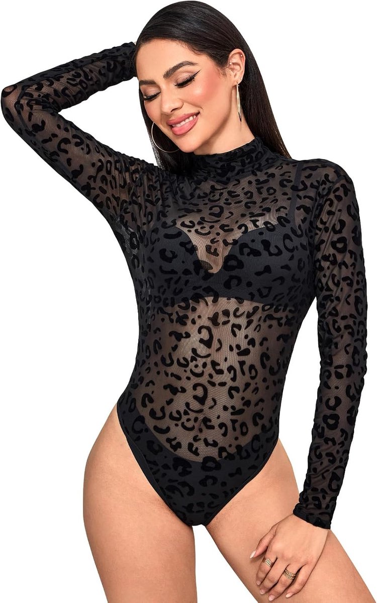 Women's Semi-Transparent Long Sleeve Sexy Body High Elasticity Bodysuit for Party and Rave - ShopVlot